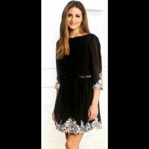 Ted Baker Heavy Lace Embroidered Elegant Black Floral Dress